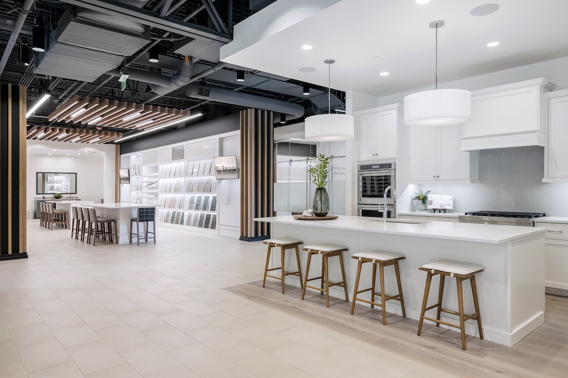 Idaho Toll Brothers Design Studio showcasing kitchen vignettes, material displays, and personalized home design inspiration.