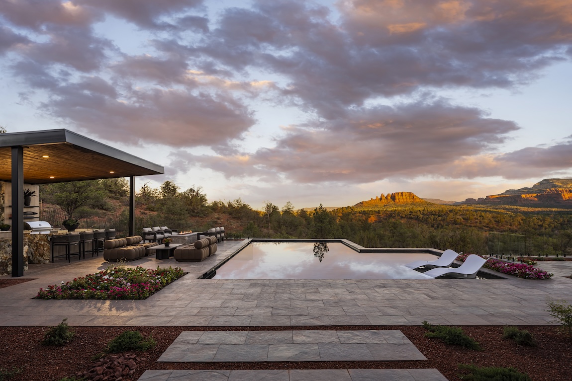 backyard pool looking over the mountains
