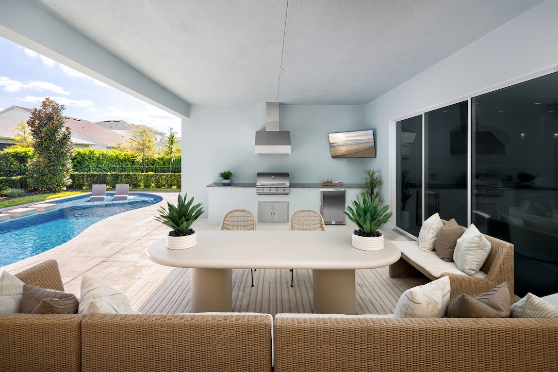 patio with grill station and pool