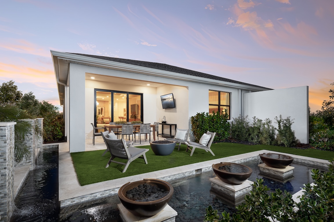outdoor living space with pool and seating