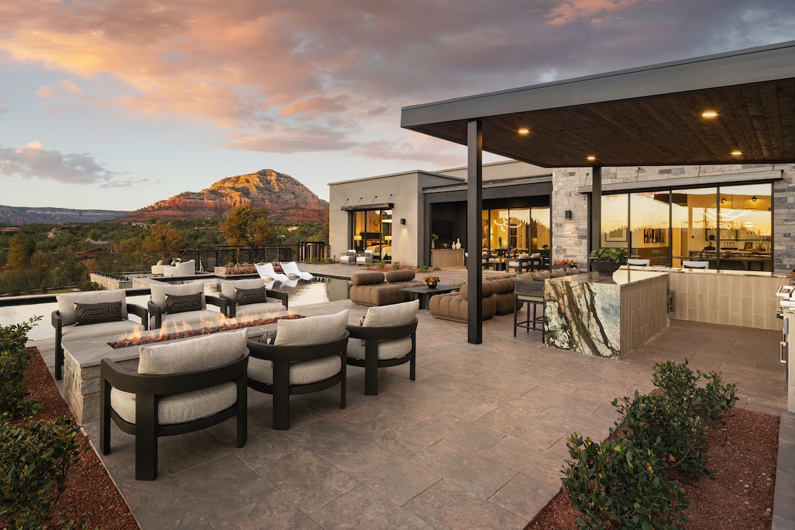 luxury patio with mountain views