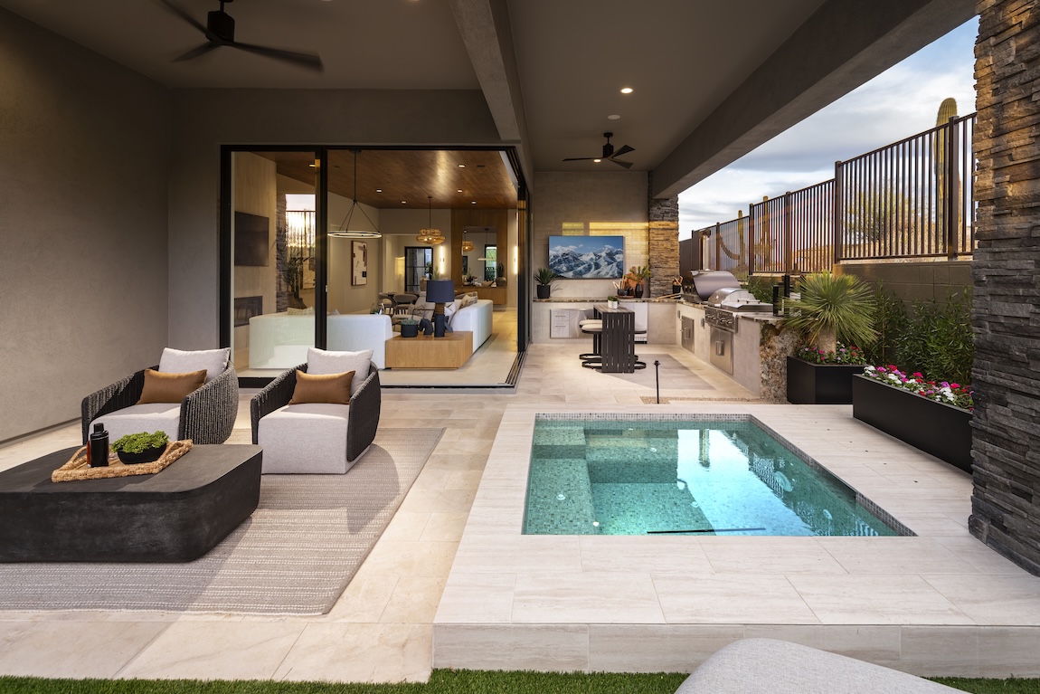 outdoor patio with covered plunge pool and seating