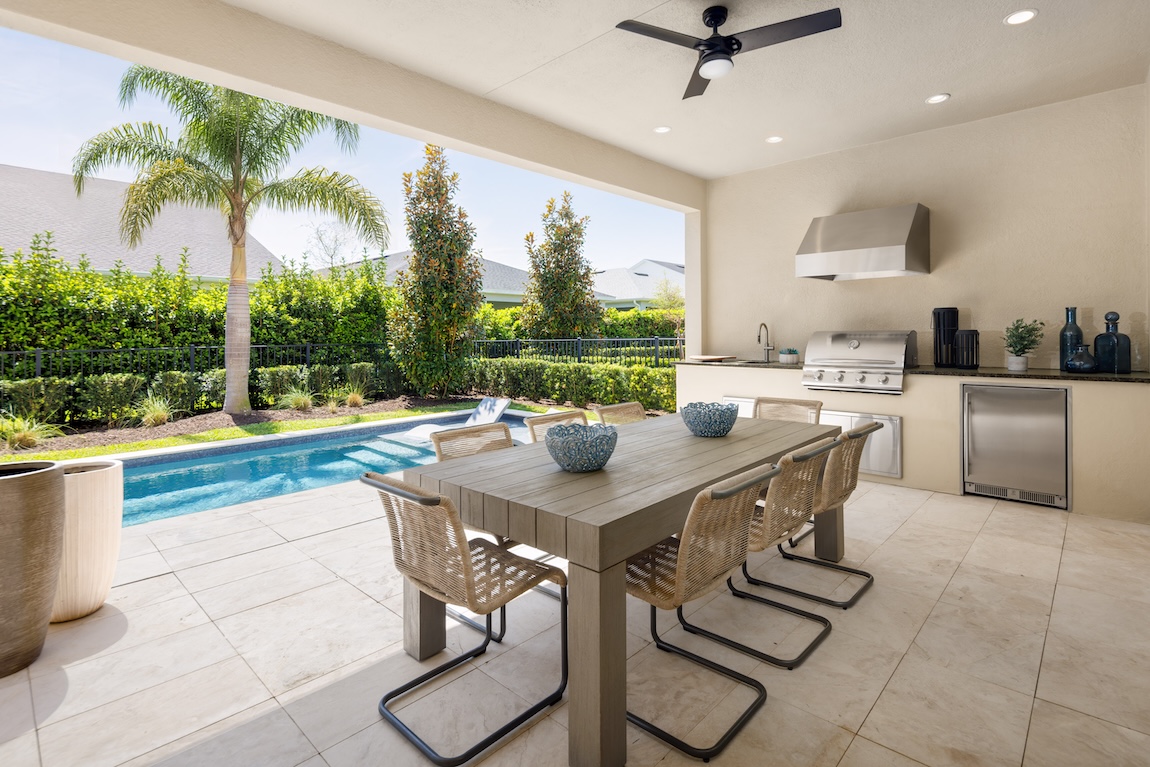 outdoor kitchen and dining space