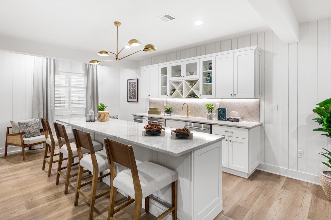 kitchen with white shiplap walls