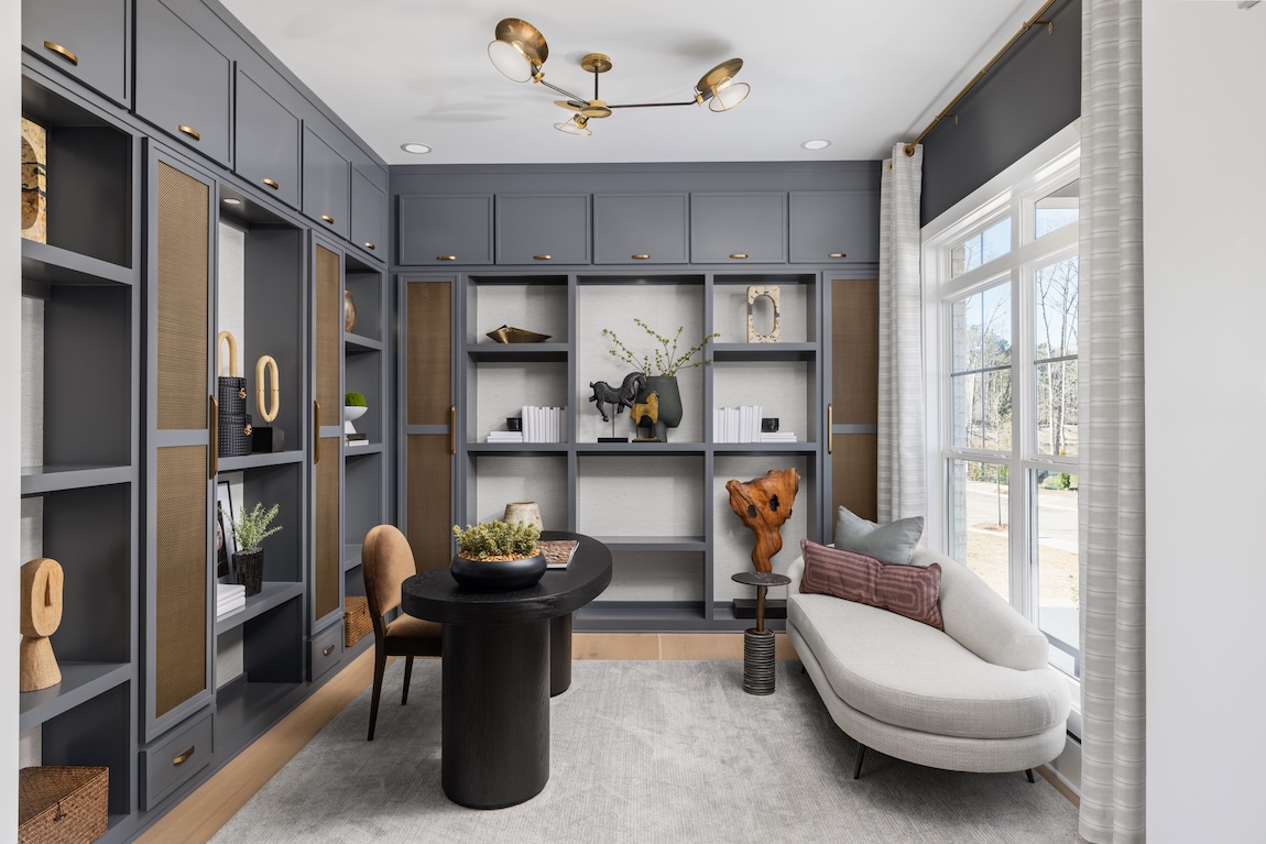 home office with storage walls