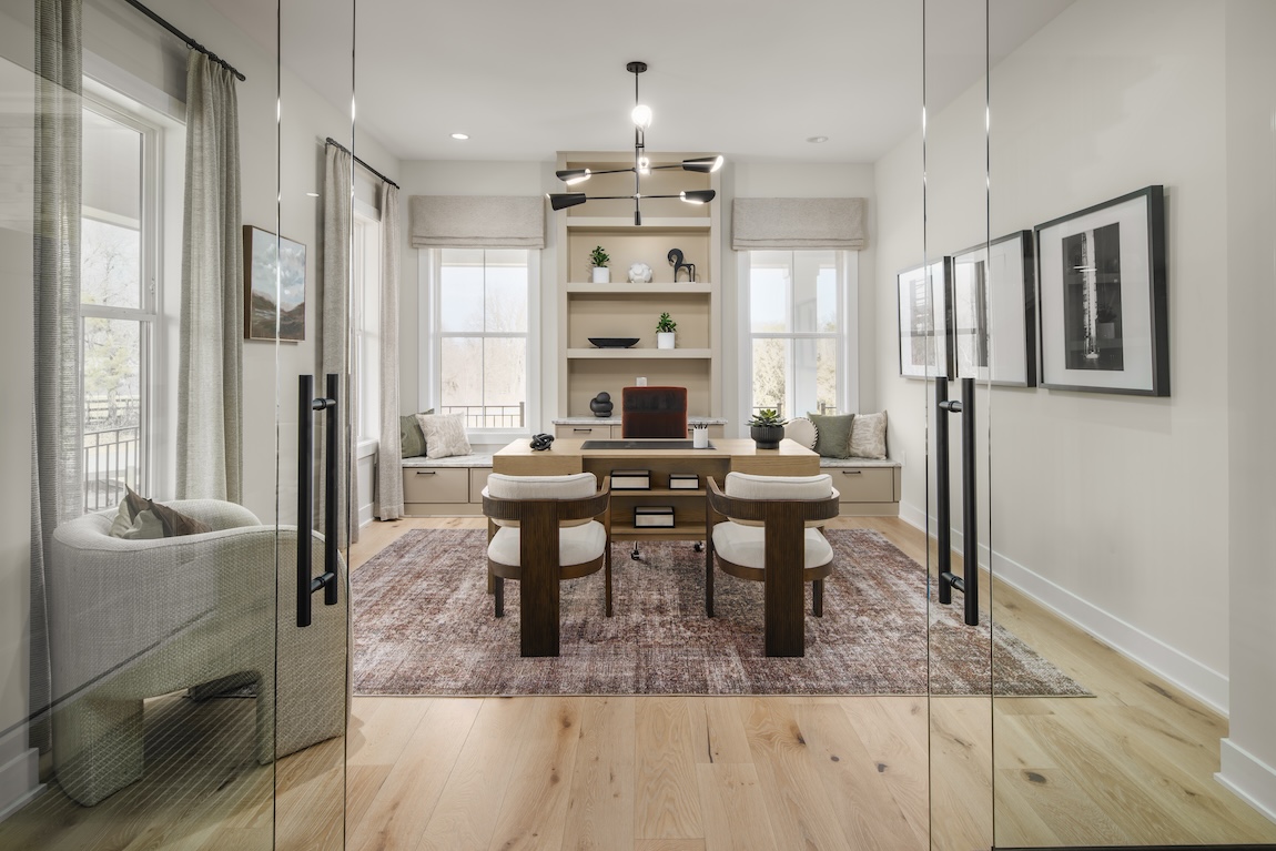 home office with glass doors