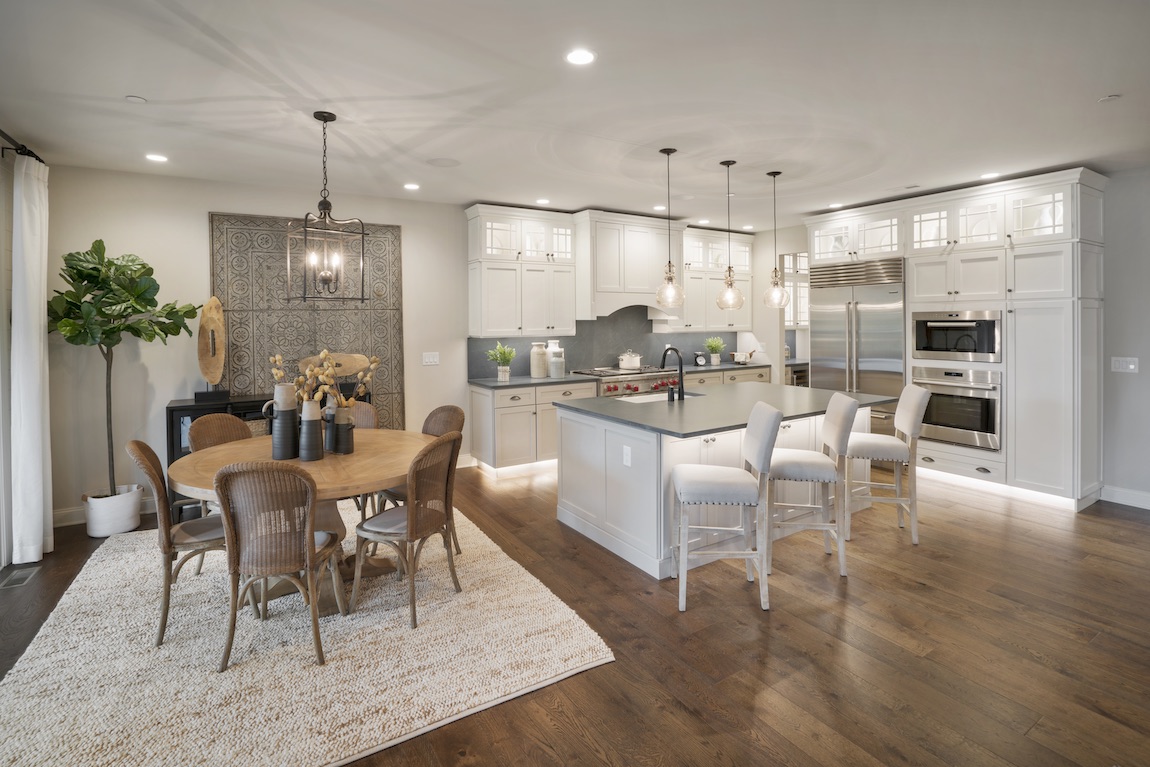 Toe-kick lighting in kitchen breakfast area.