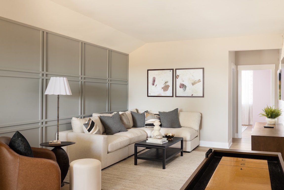 loft space with calming accent wall