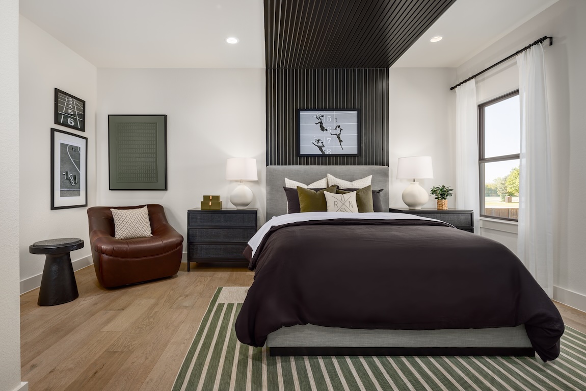 bedroom with simple black accent