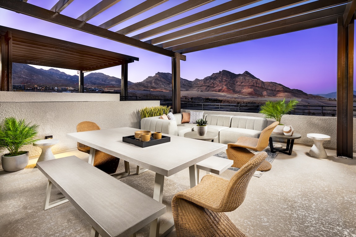porch overlooking mountains with seating for all