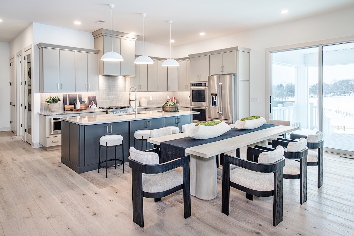kitchen with blue and gray