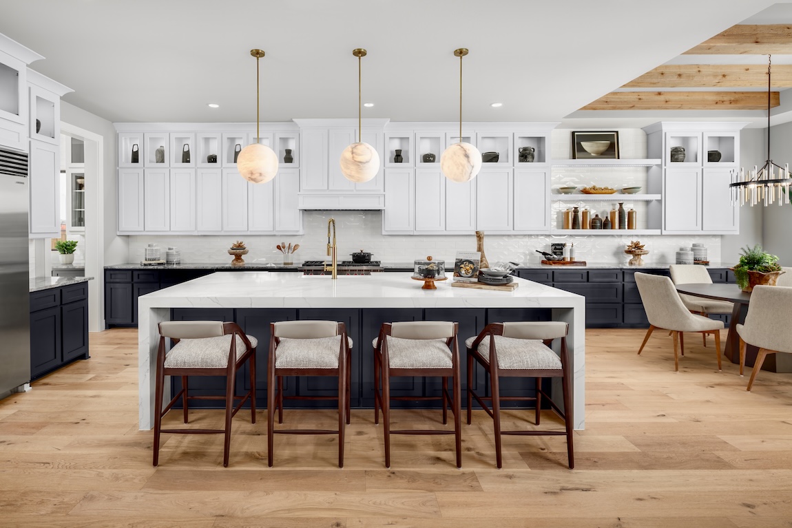 kitchen island with waterfall feature