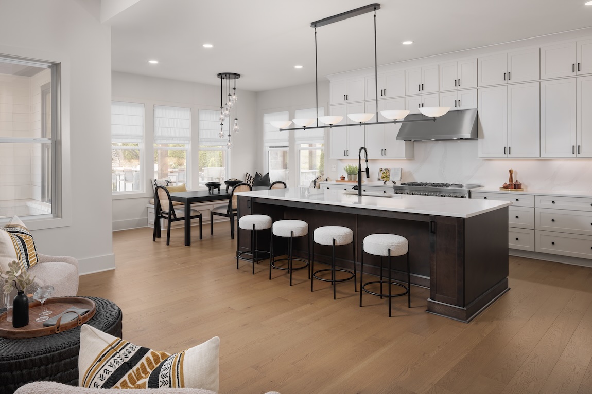 kitchen with two-toned cabinets and white accents