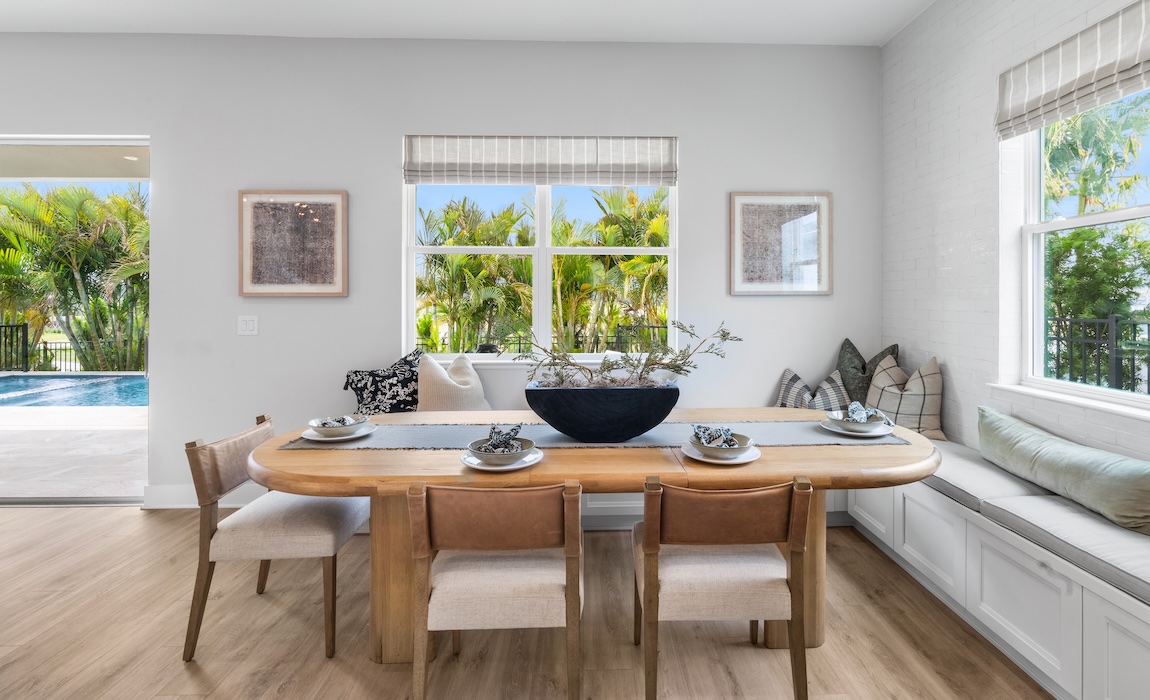 modern farmhouse dining area with bench seating
