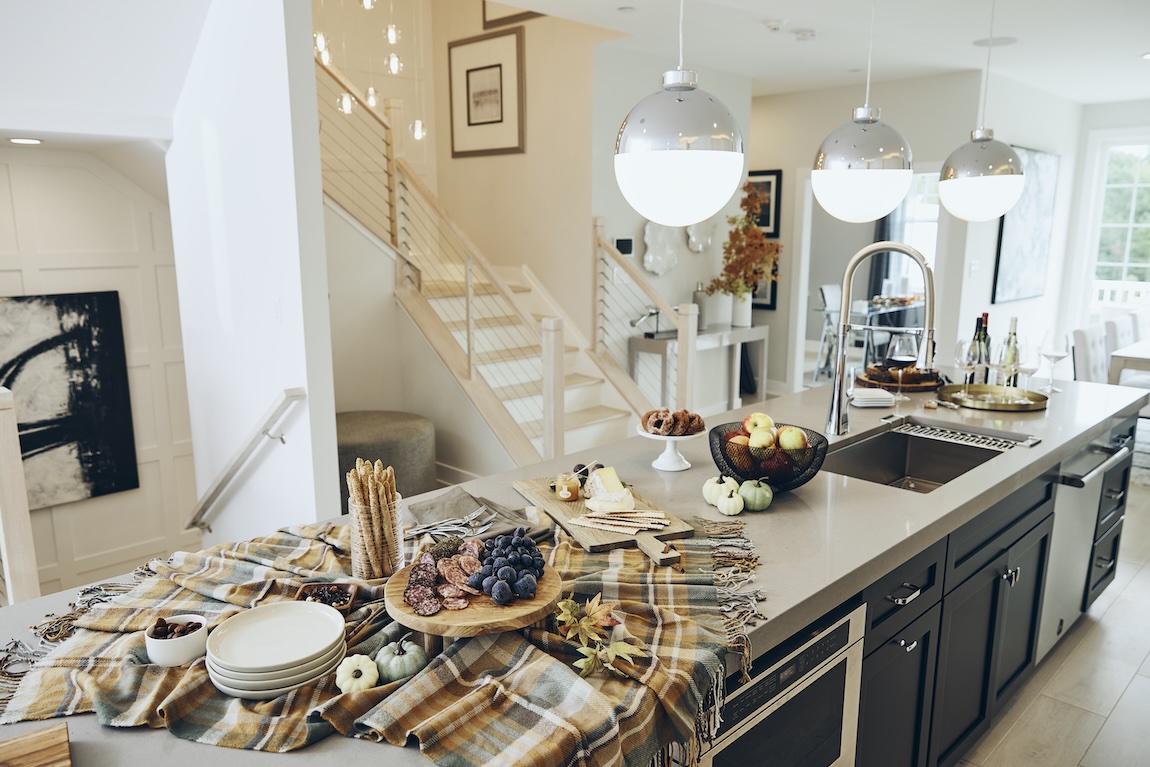 modern kitchen with holiday foods and decor on display
