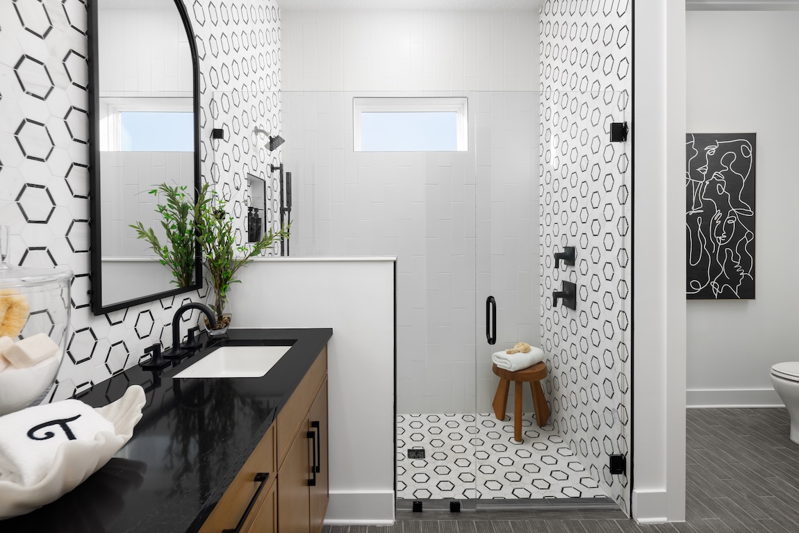 bathroom with intriguing tile