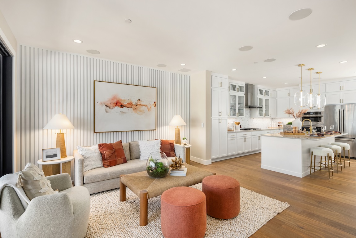 living room with orange hues througout