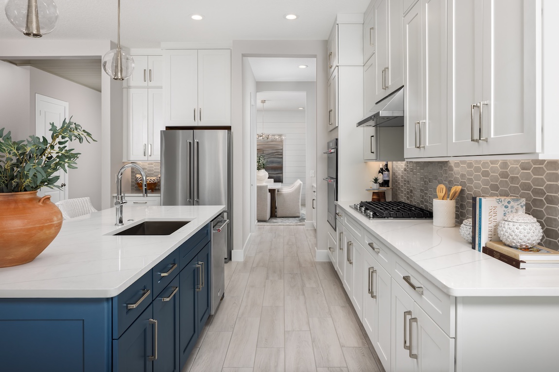 modern kitchen with geometric tile