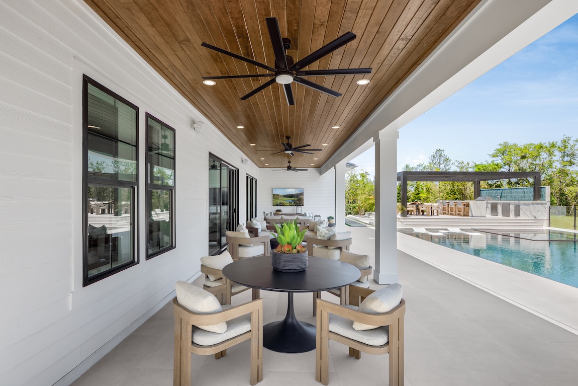 outdoor table with access to pool area