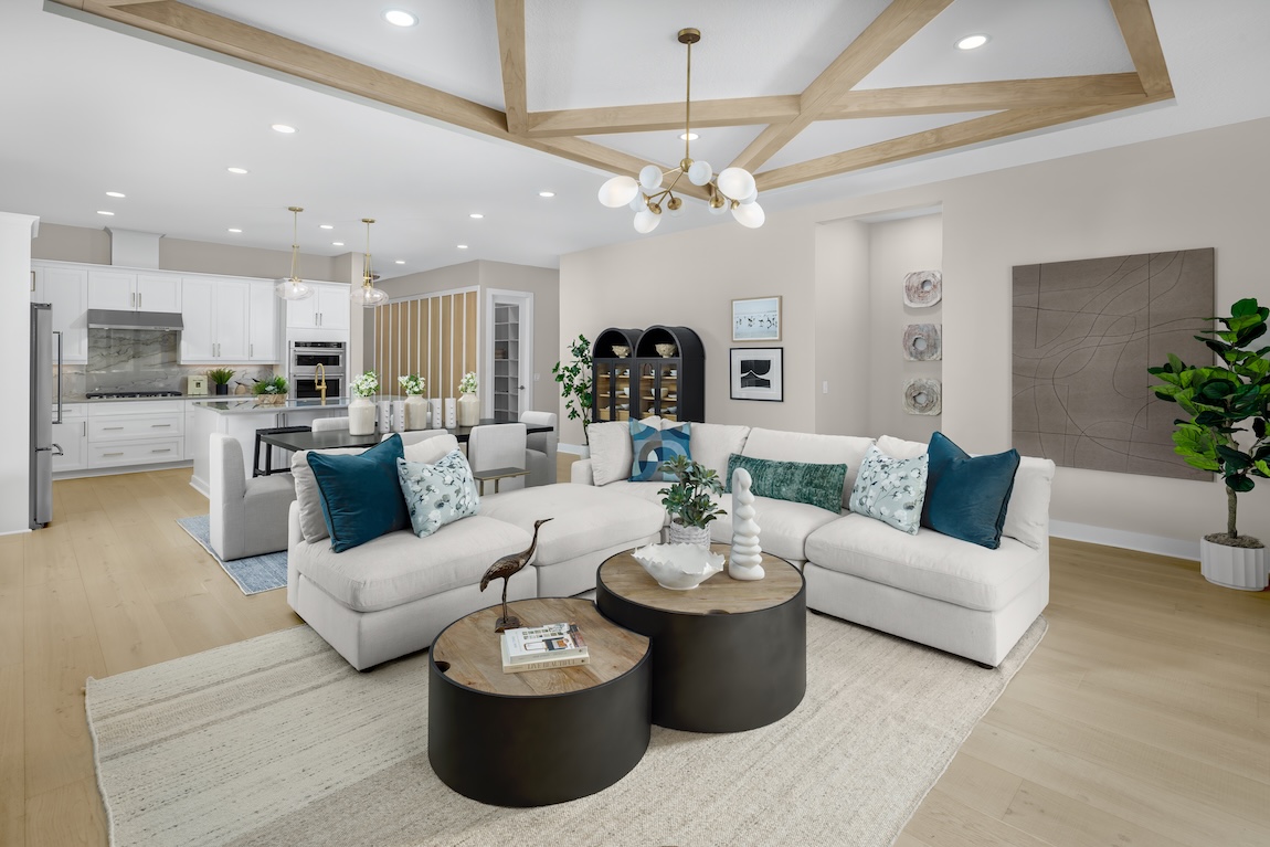 living room with beach accents such as blue colors