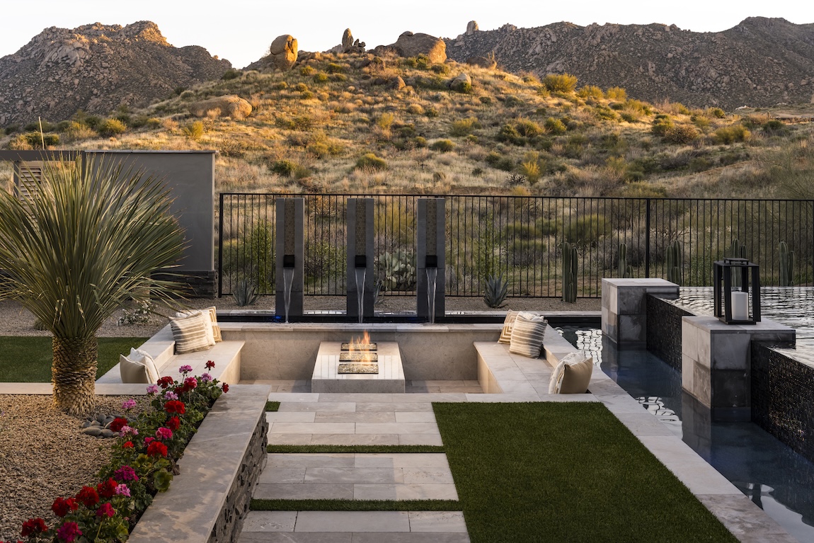 sunken fire pit with mountain views