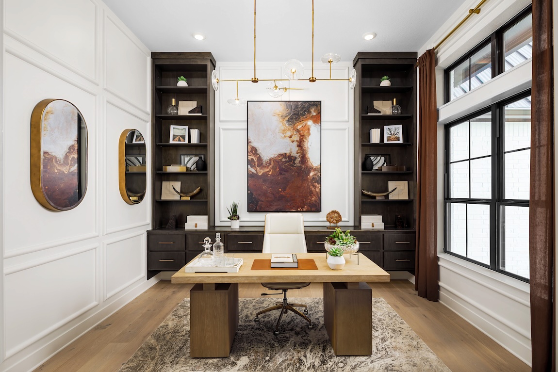 home office with built in shelving