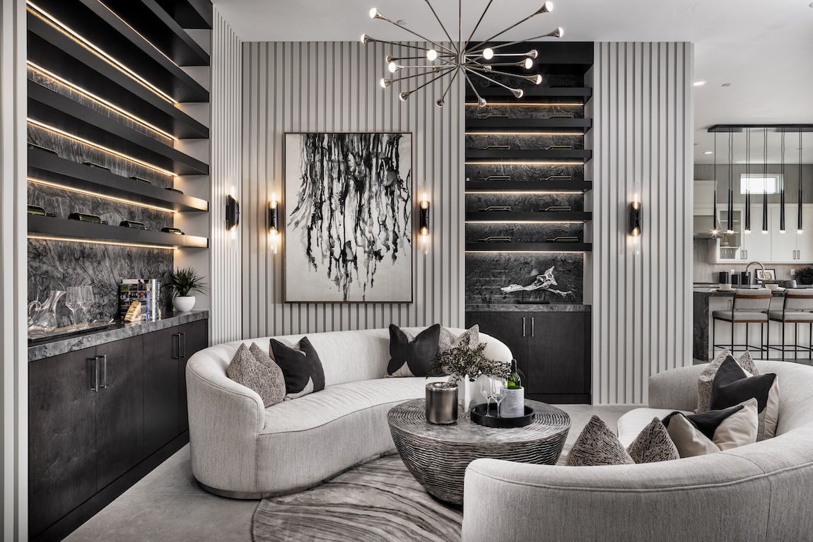 Refreshment nook with couches and a counter