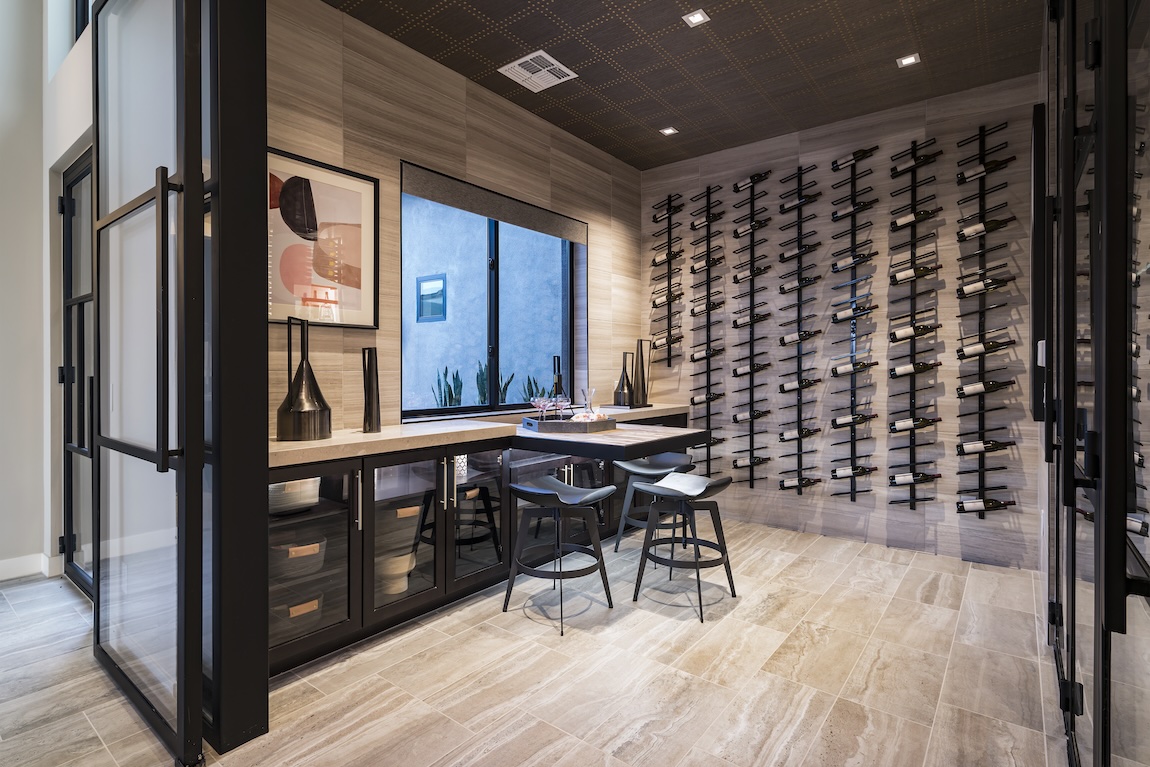 wine room in home with seating and natural light