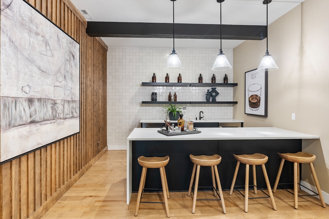 modern home bar with black and white design