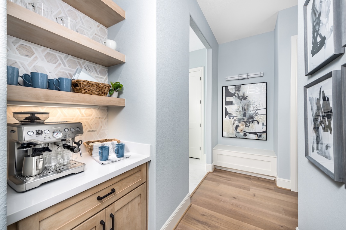 coffee bar in primary bedroom