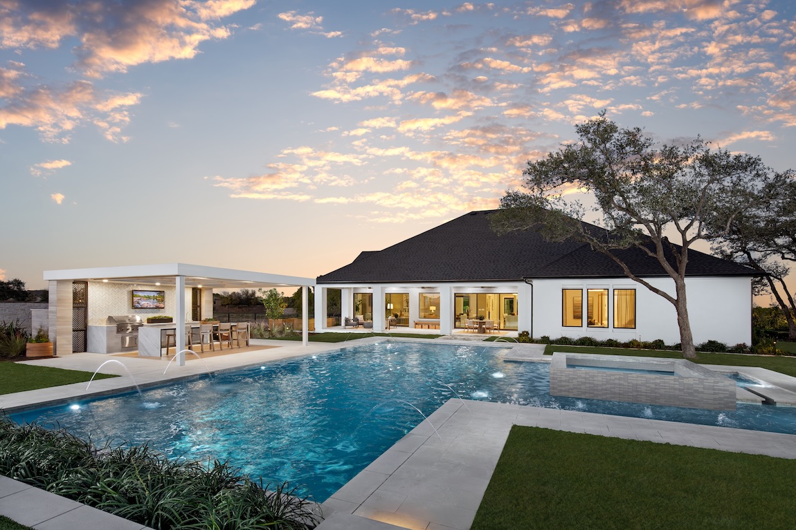outdoor pool and kitchen space