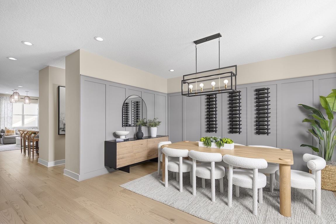 modern dining room with wall decor