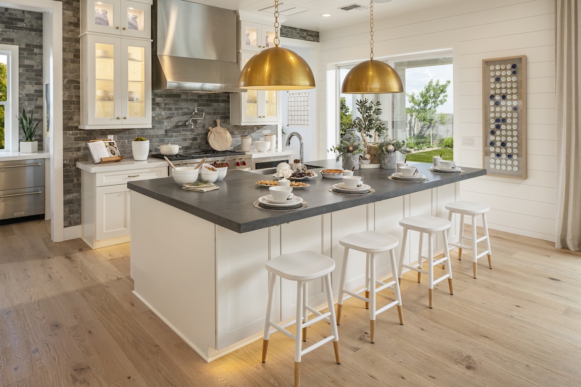 modern kitchen with holiday treats and baking supplies