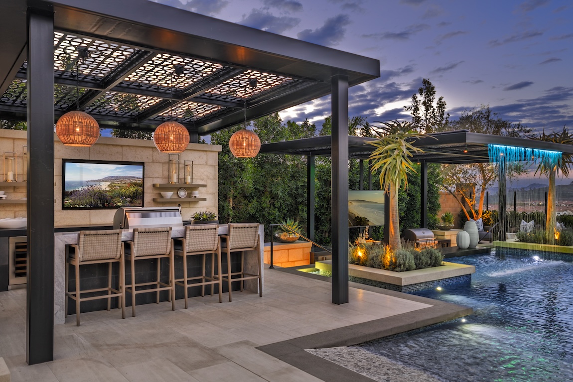 outdoor kitchen space with pergola