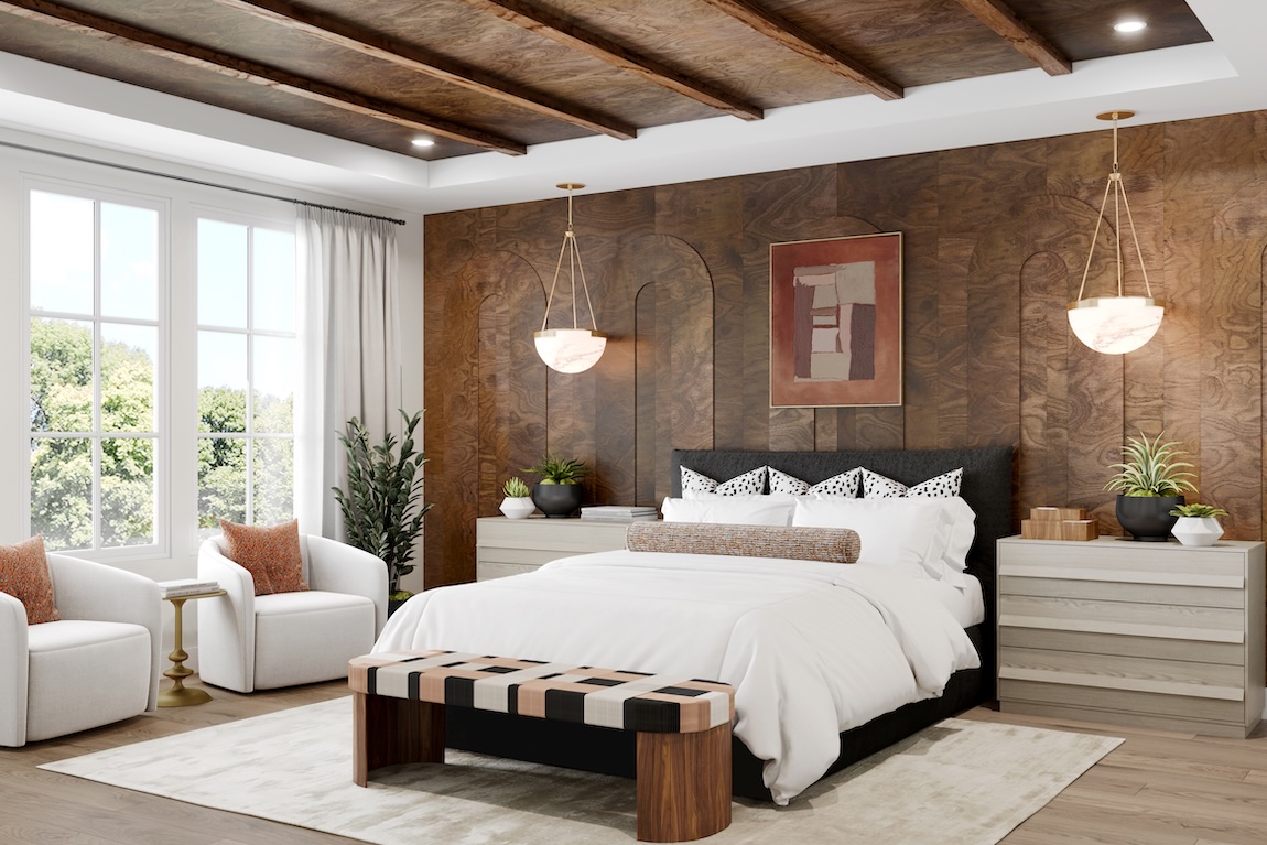 luxe primary bedroom design in Chevy Chase, MD