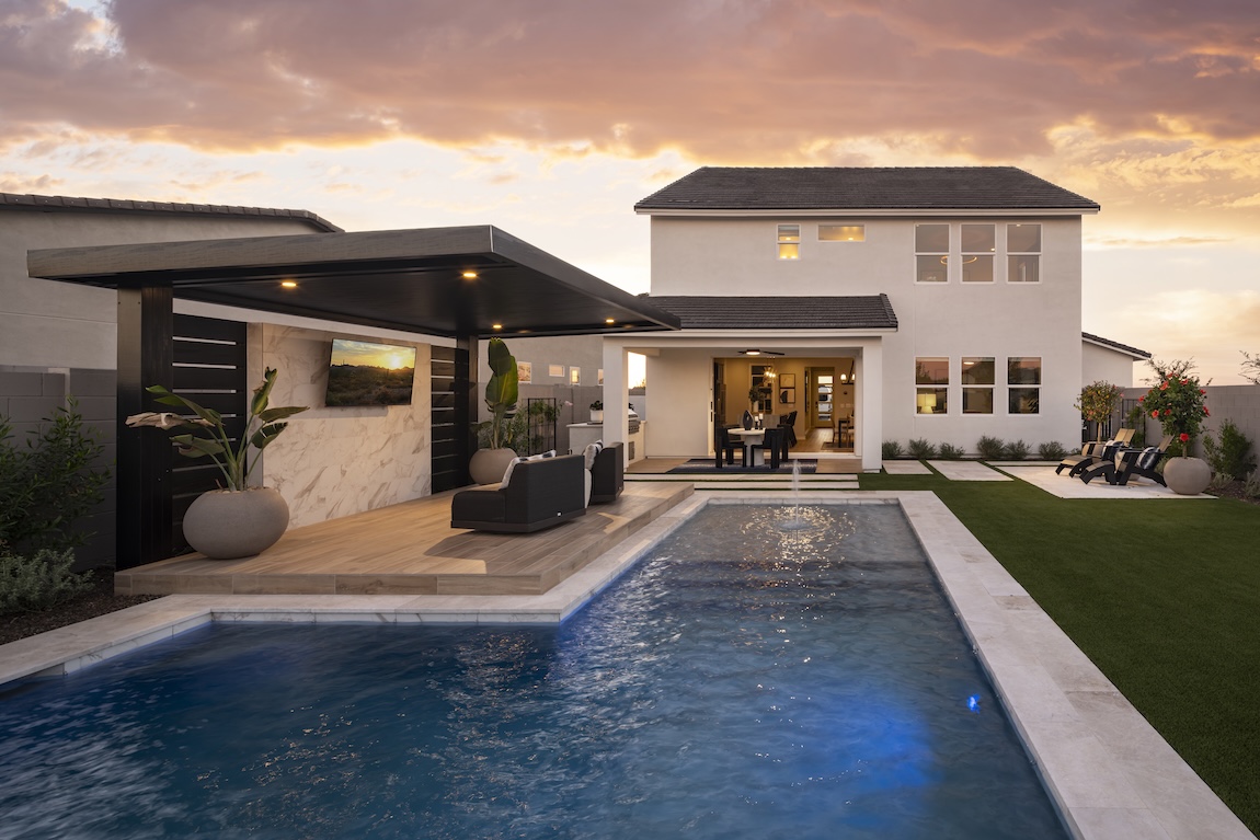 modern backyard with pool and pergola