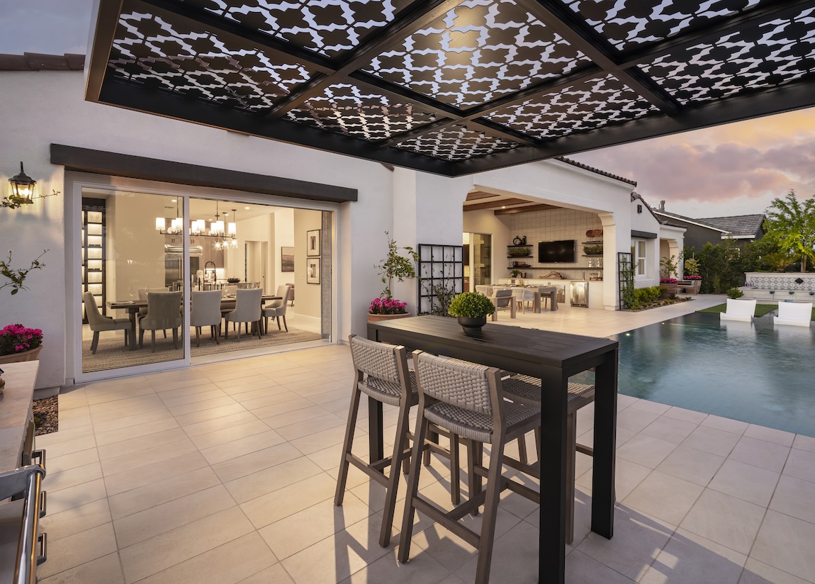 A decorative design adds rich texture and intricate patterns to the outdoor hangout space.