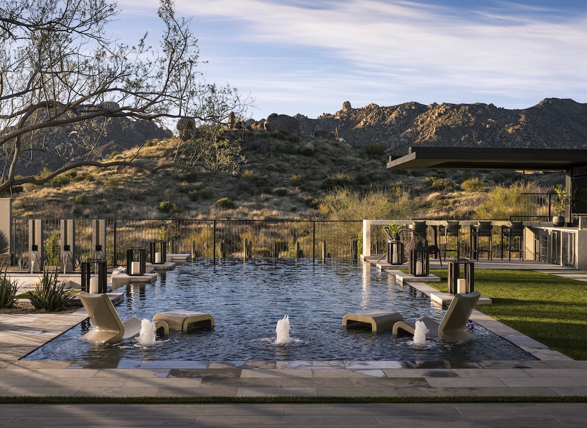 Modern pool design with mountain views