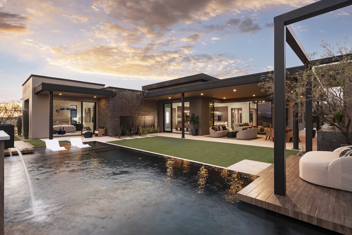 luxury backyard living space with pool