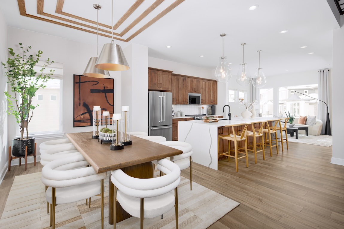 Inviting transitional design with white and wood accents