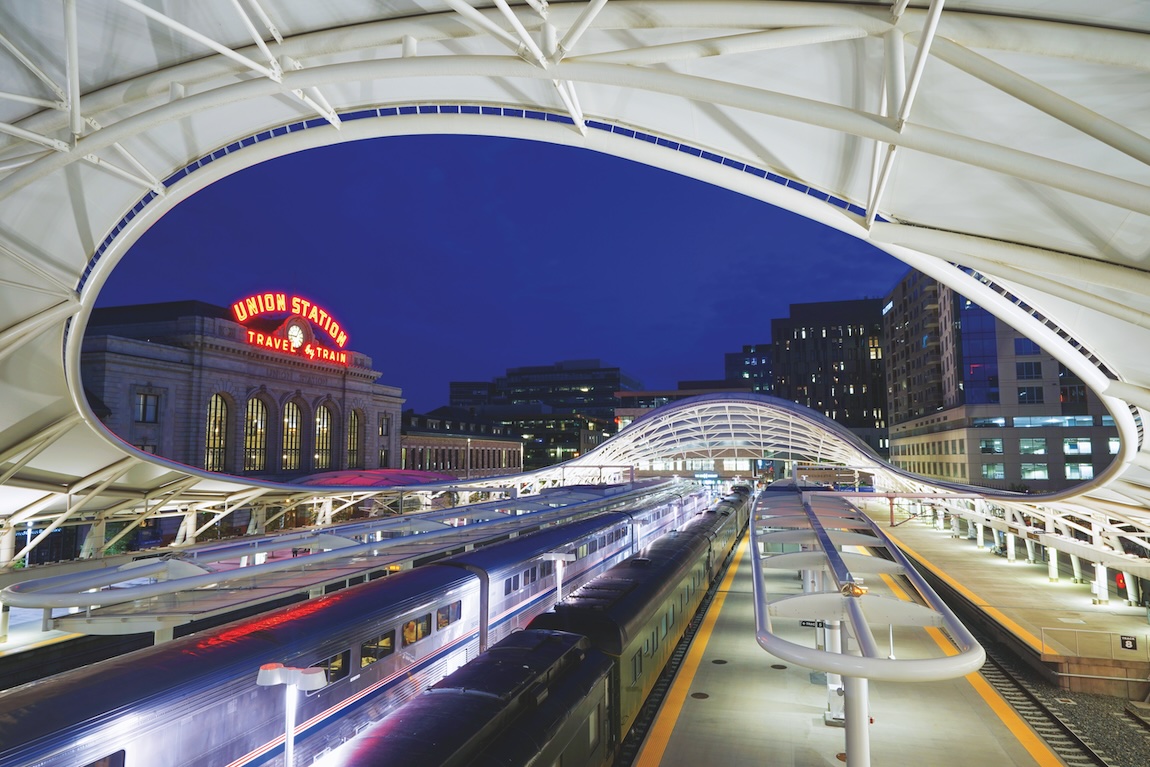 Union Station in Downtown Denver at night