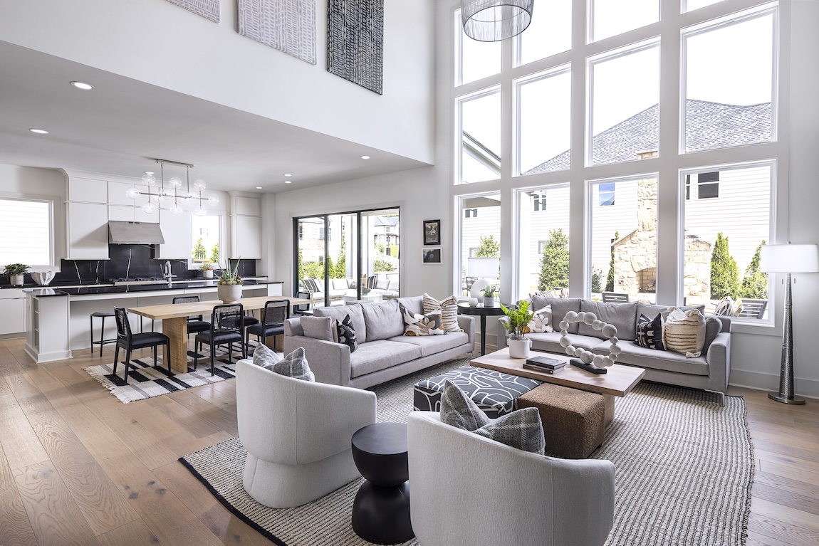 open-concept living room with access to the kitchen area