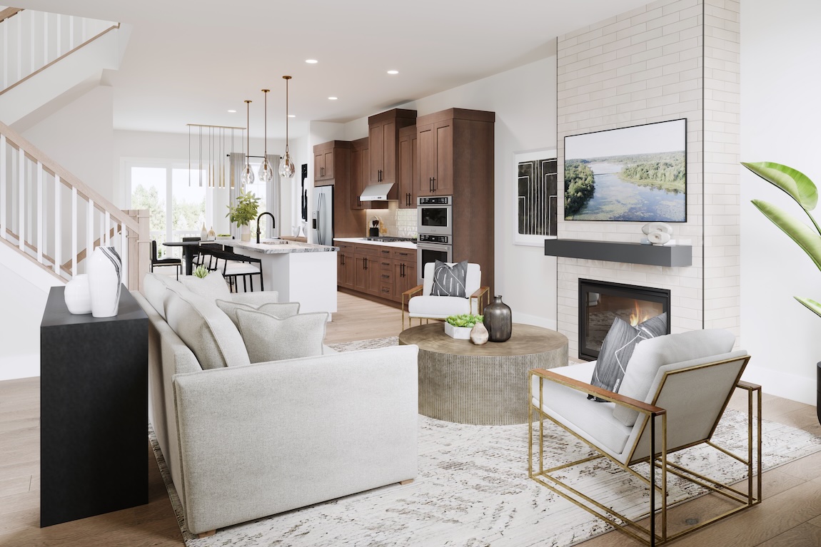 Luxury living space with open-concept living and kitchen area.