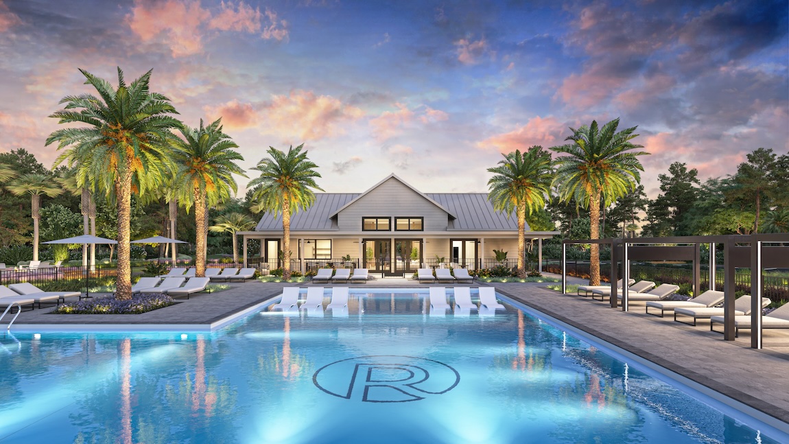 Amenity center with clubhouse, pool, and loun