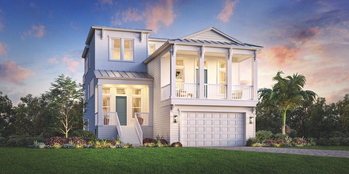 exterior of modern coastal home with blue doors