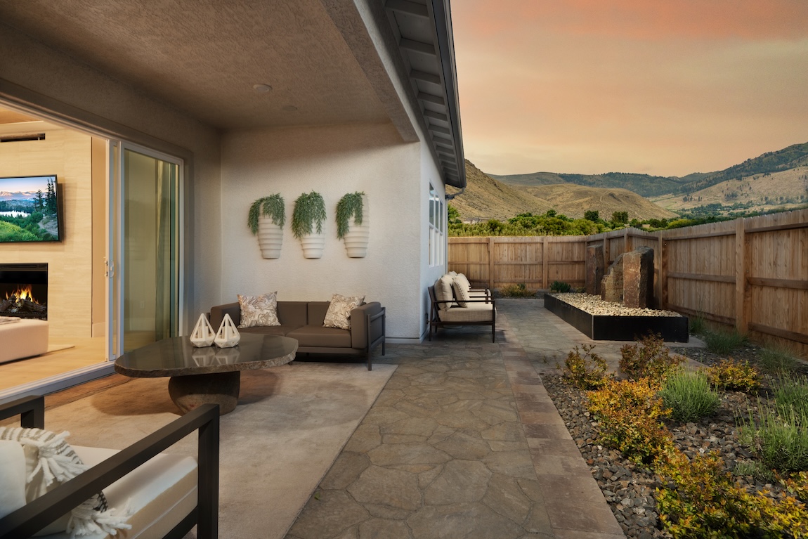 outdoor living patio with mountain views