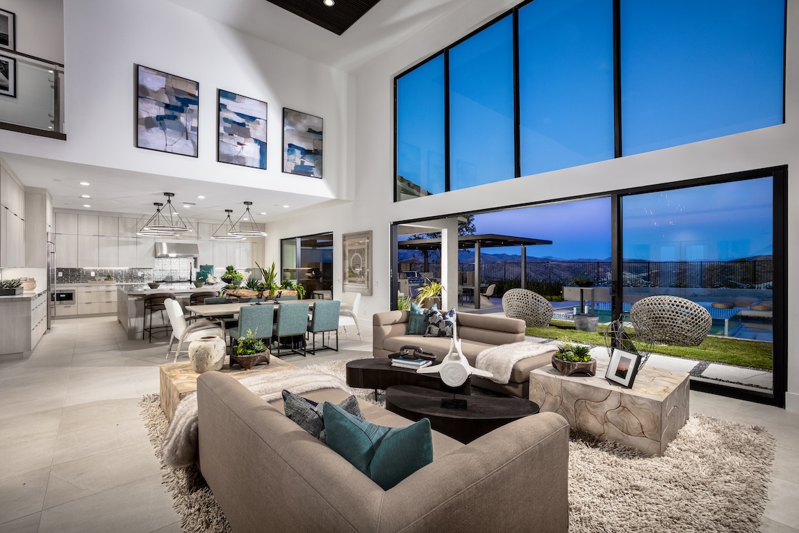 modern two story great room with expansive views