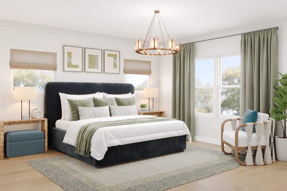 primary bedroom with green accents.