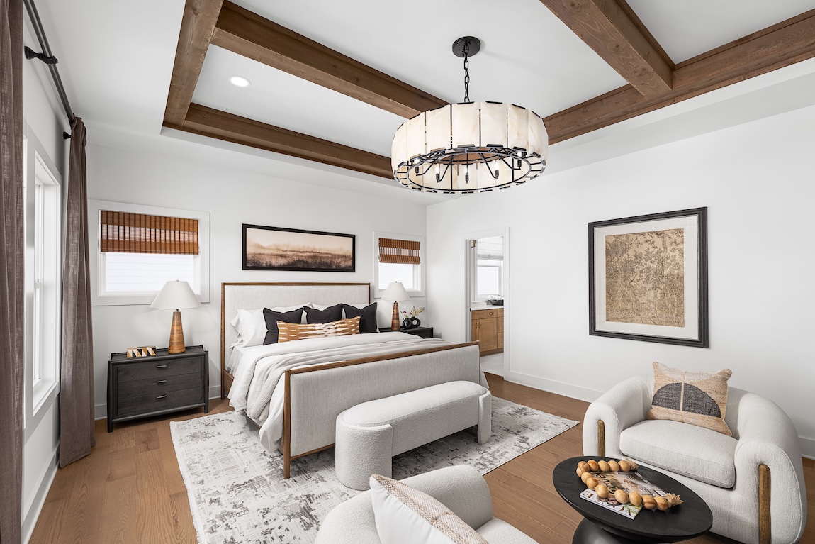 modern farmhouse primary bedroom.