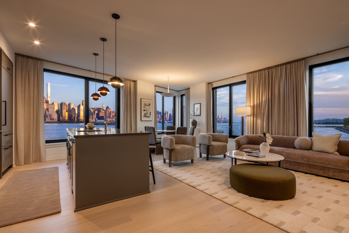 modern living space with views of the city